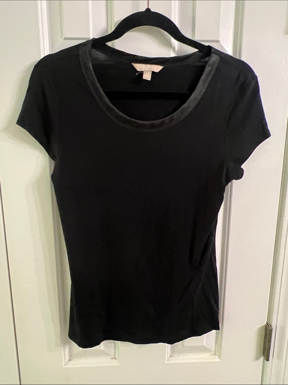 Banana Republic Black Short Sleeve Tee with Satin Trim